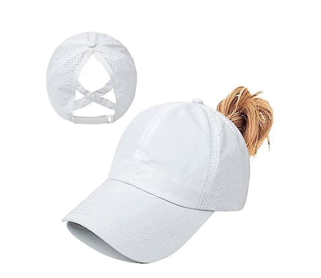 Ponytail Baseball Cap, Lightweight Adjustable Quick-Drying Breathable Anti-UV Crossover Cap Multicolor Neutral (White)