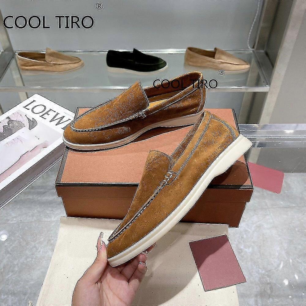 Sand Suede Men Loafers Casual Moccasins Summer Walk Shoes Round Toe Slip-ons Flat Driving Lazy Beanie Shoes Gentleman Dress Shoe