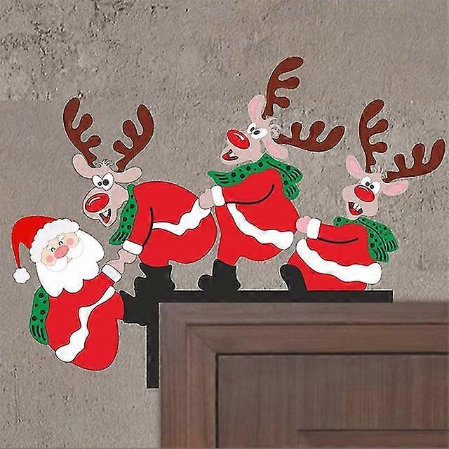 2023 Cartoon Door Frame Decoration Santa Claus Angel Elk Wooden Xmas Door Corner Ornament Home Merry Decor