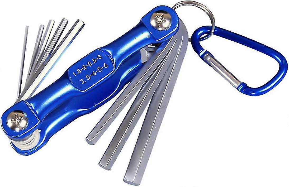 Folding Allen Wrench Set Metric And Inch Hexagon Screwdriver Metric Inner Hexagon 8 Piece Set(1 Set, Blue)