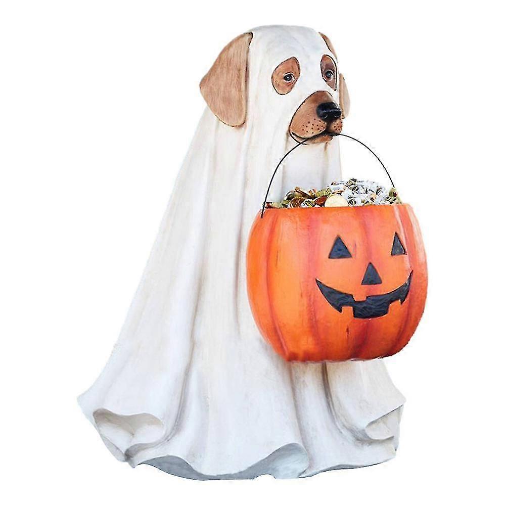 Halloween Outdoor Pumpkin Candy Bowl Statue Ghost Dog Sculpture Resin Crafts Ornaments Suitable For Storage Biscuit Gift