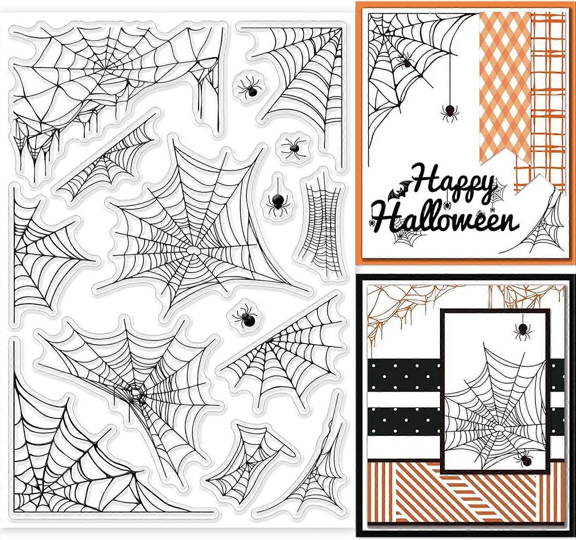 Halloween Spider Web Clear Stamps for DIY Scrapbooking Halloween Spiderweb Background Silicone Clear Stamp