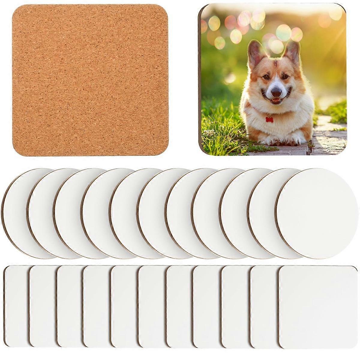 24 Pcs Sublimation Coasters 4 X 4Inch Hardboard Coaster Cork and MDF Blank Sublimation Car Coasters