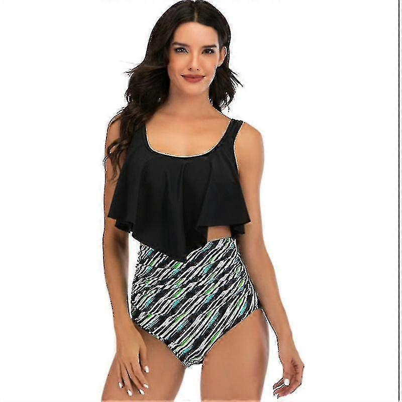 المرأة عالية الخصر بيكيني كشكش ملابس السباحة فلين بوم بوم تقليم قطعتين الاستحمام البدلة