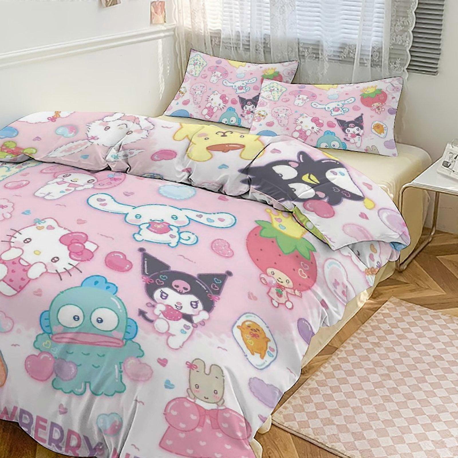 Sängkläder set JP385 3PCS Cinnamoroll Sängkläder Set Täcke Påslakan Set Täcke Täcke för barn Tonåringar Sovrumsdekoration TH385