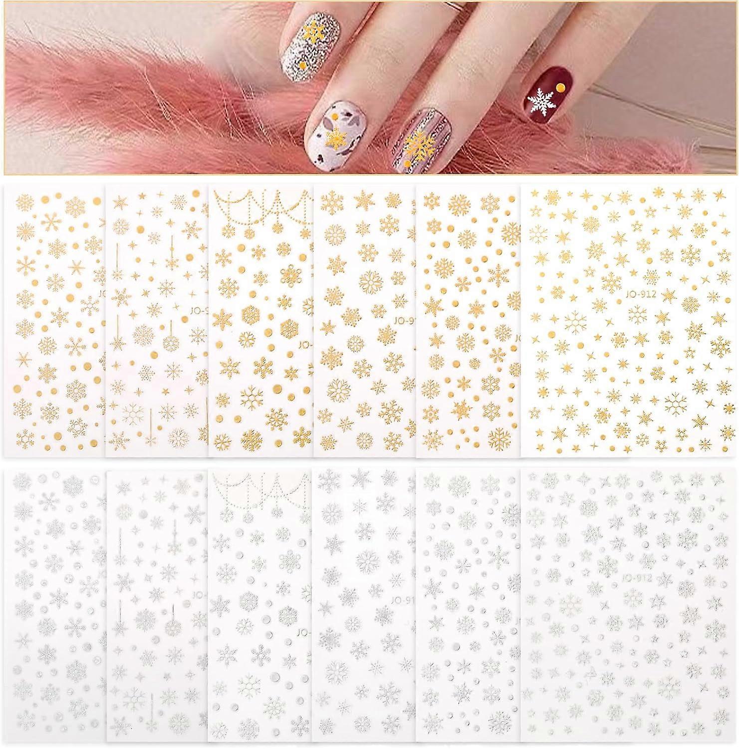 12Pcs 12 Styles Paper Laser Nail Art Stickers Snowflake Mixed Color 92x72x0.4mm Snowflake: 0.2~5.8x0.2~5.8cm 1pc/style