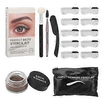 Eye Brow Stencil Stamping Kit Uudelleenkäytettävä Vedenpitävä 10kpl Brow Stencil Dual End Brush 6g Eyebrow Pomade Kit vaaleanruskea