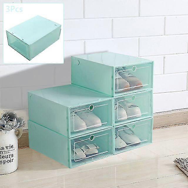 Foldable Plastic Storage Shoe Box Transparent Box Stackable Storage Bag 3 Pieces-green