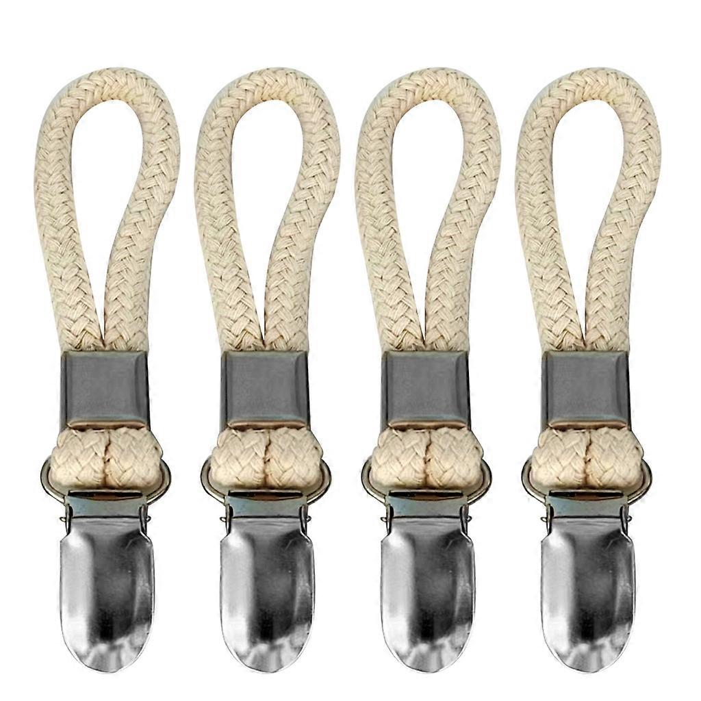 4Pcs Braided Cotton Loop Metal Towel Clips Hanging Loop Storage Clamps