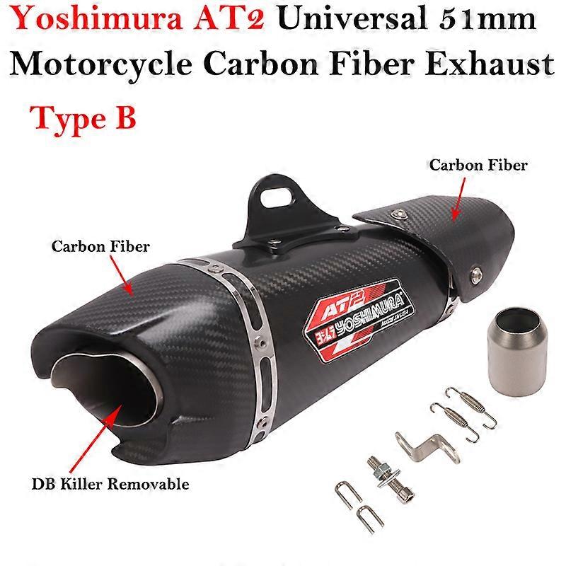 Yoshimura-silenciador de Escape Universal AT2, 51mm, fibra de carbono modificada, extrable, DB Killer, con escudo trmico para Motor