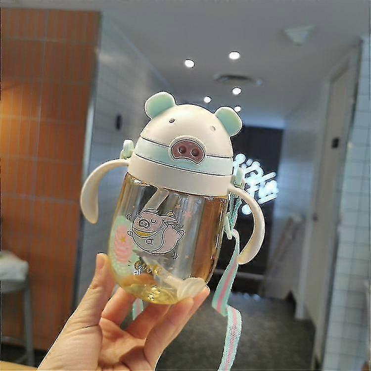 Infant Childrens Cute Bite Anti Choke Learning Drinking Cup Child Handle Straw Cup(green)