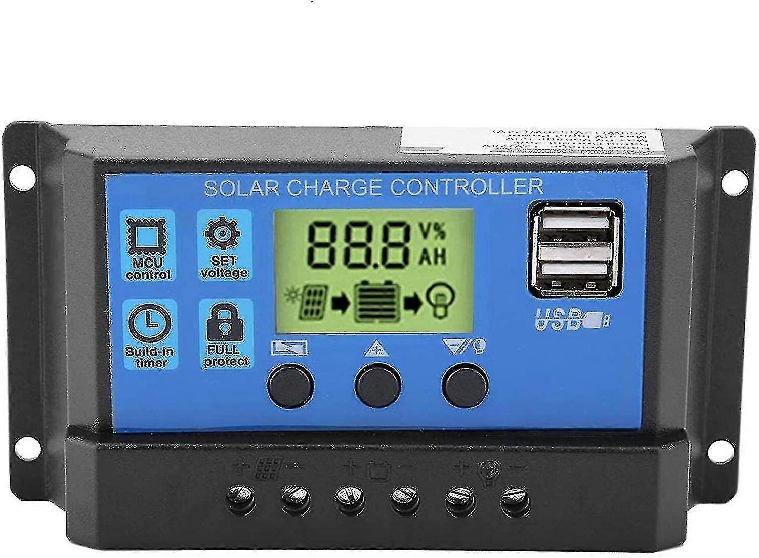 Charge Controller Regulator, 12v/24v Dual Usb Solar Panel Charge Controller, Smart Solar Panel Battery Regulator With Lcd Display 10a/20a/30a(yjss-20a