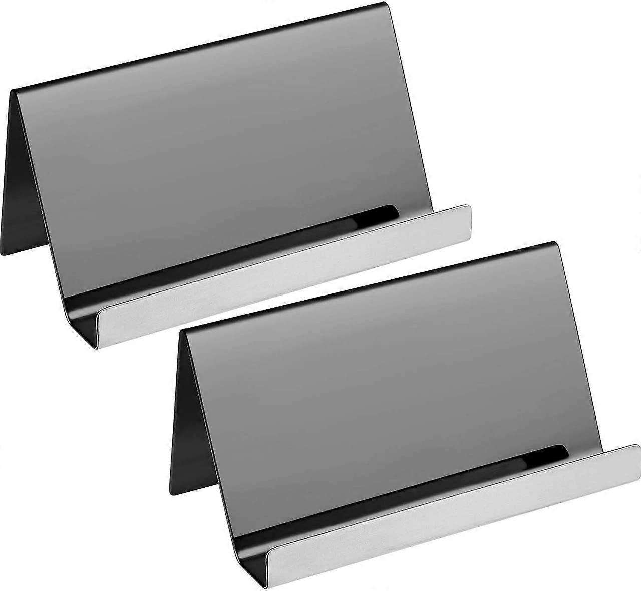 Supporto per schede da 2 pezzi, supporto per biglietti da visita in acciaio inossidabile, display per schede desktop (nero)