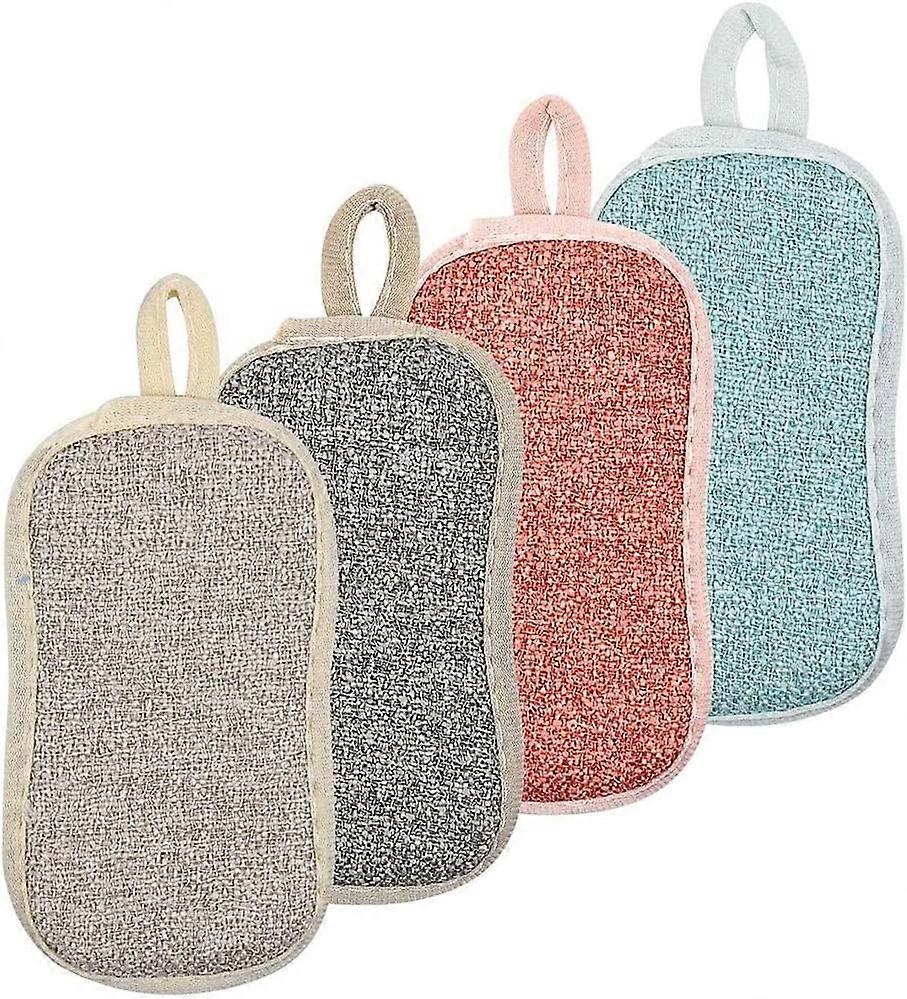 4-pakning vaskbare oppvasksvamper, gjenbrukbare oppvasksvamper, mikrofiberskrubbende svamper