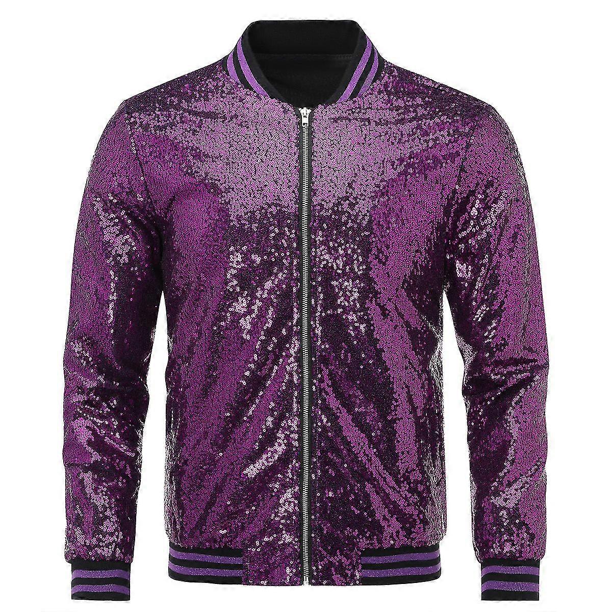 Mens Sequins Casual Jacket Party Bomber Zipper Coat