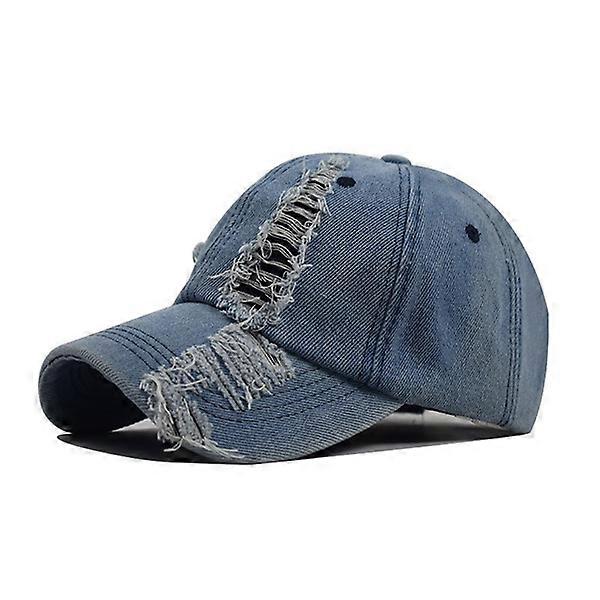 Washed Denim Hole Baseball Cap [Sky Blue]