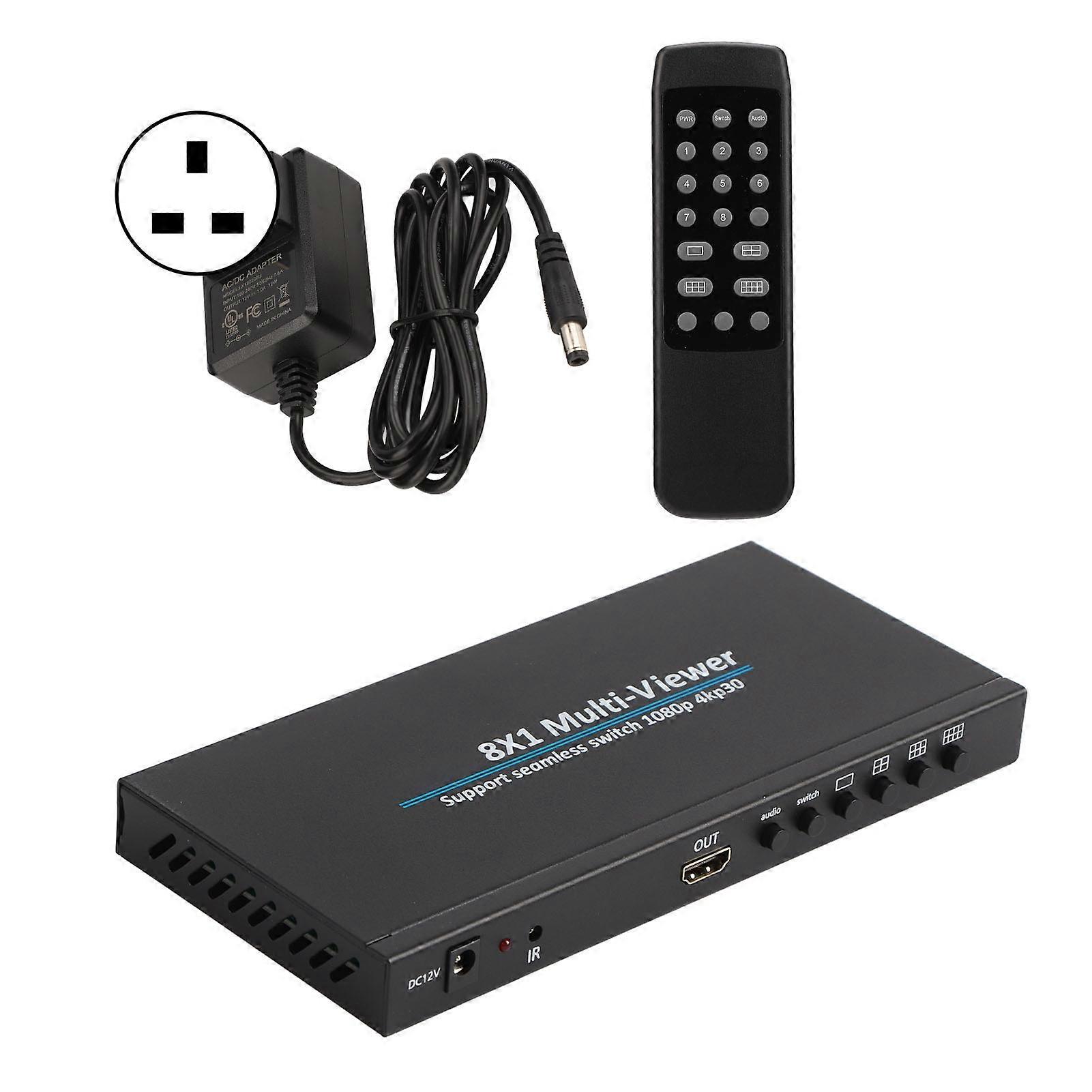 Multi Viewer Screen Divider 8x1 HD Multimedia Interface Screen Spliter for Game Security Monitoring 110?240V UK Plug