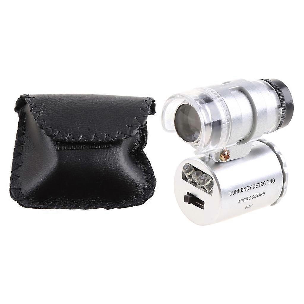  Mini 60X Magnifier Microscope UV Jeweler Loupe currency Detector with LED Light