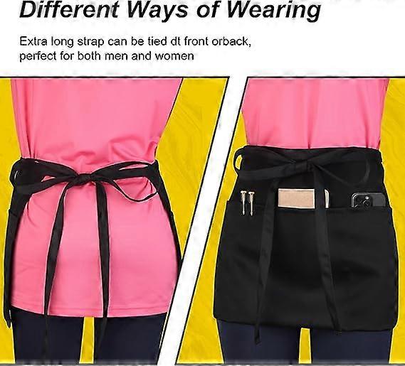 Waitress Apron with 3 Pockets, 100% Cotton Server Apron, Black Waist Apron, W