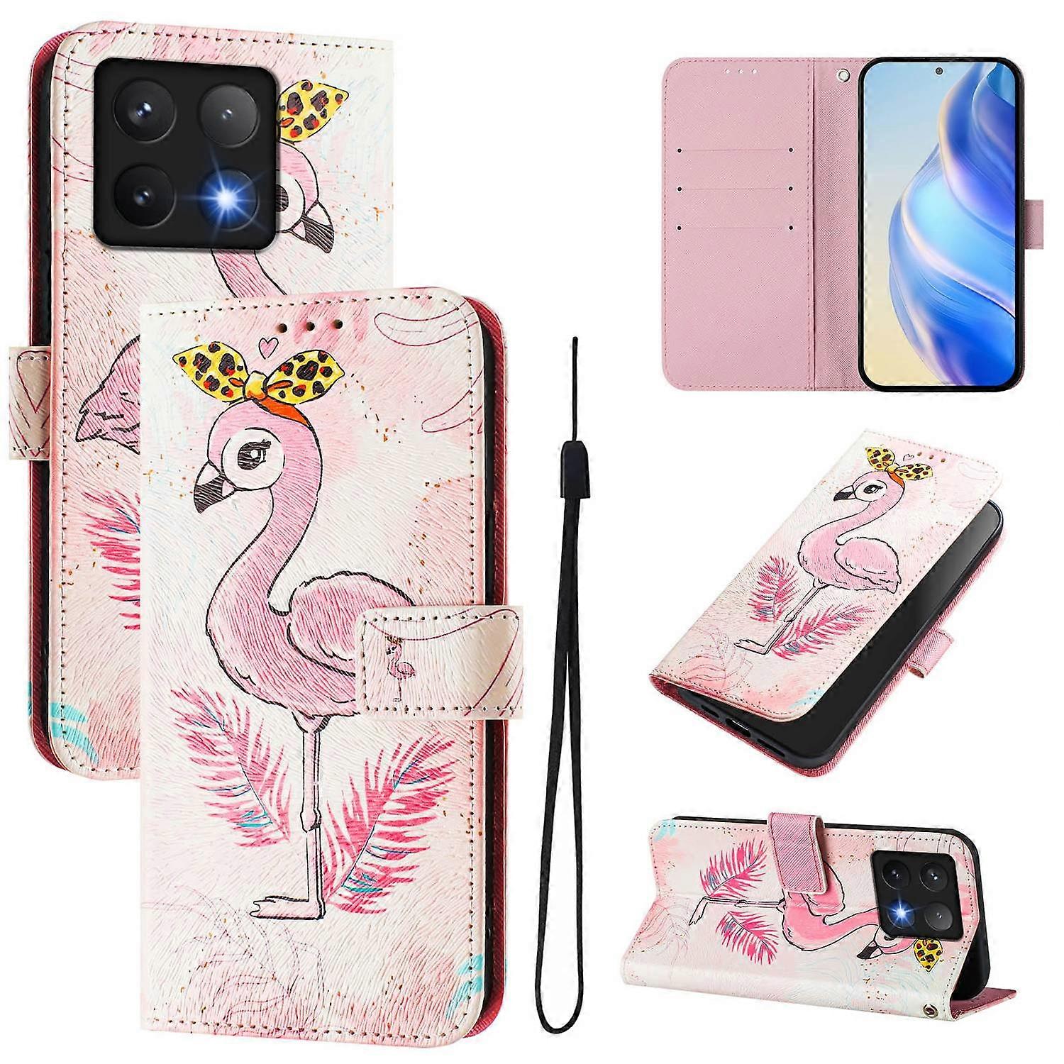 For Xiaomi 14T Case Pattern Printing Wallet Phone Cover with Strap - Bird