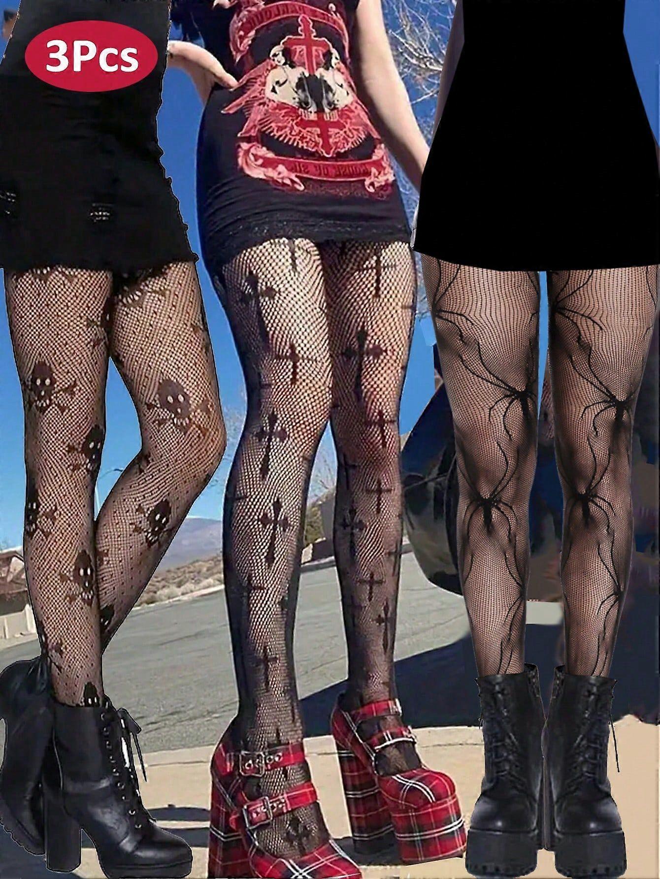 3 قطع نسائية مثير ثعبان نمط جوارب شبكة صيد السمك الجوارب السوداء الجمجمة الكبار الجوارب الطويلة شبكة صيد السمك