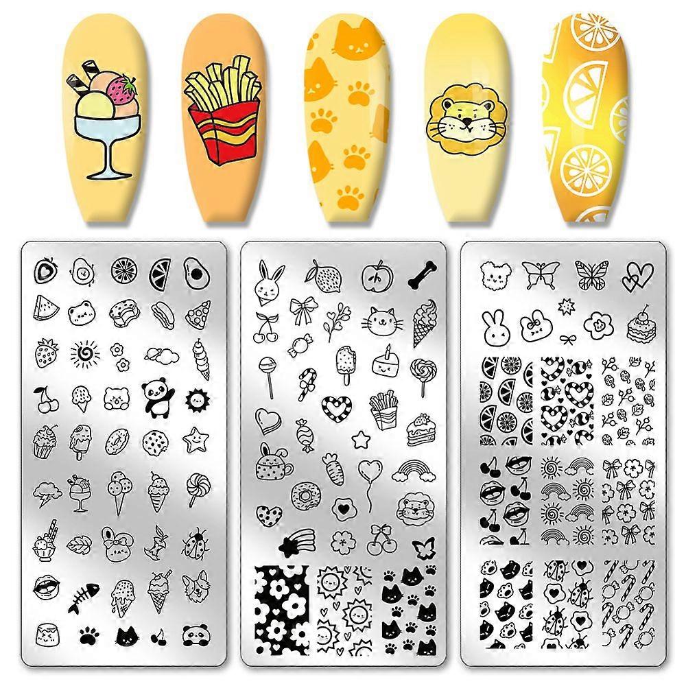 Stainless Steel DIY Nail Art Templates Template Tool Rectangle Mixed Shapes 12x6cm 3pcs/set