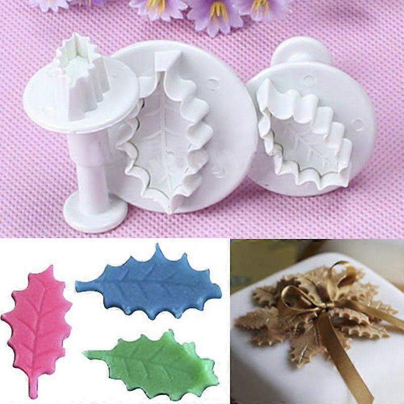 3Pcs/Set Leaf Cookie Plunger Cutter Fondant Sugarcraft Mold Cake Decorating Tool