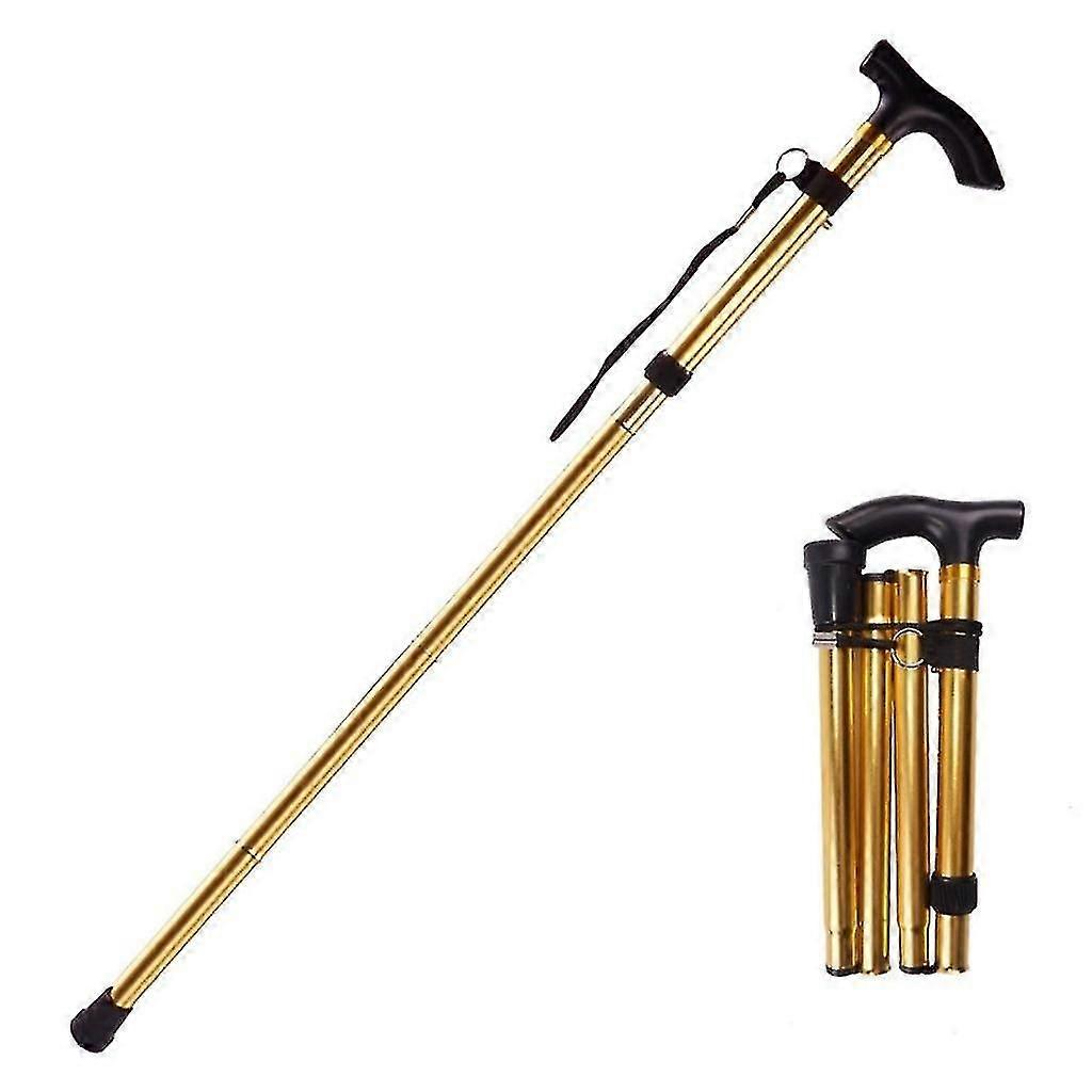 Adjustable Folding Walking Stick Non-slip Base Hiking Trekking Poles Alloy Collapsible 1pc gold