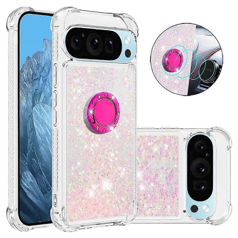 Case for Google Pixel 9/Pixel 9 PRO 5G Bling Flowing Liquid Floating Sparkle Glitter Bumper with Rotation Ring Kickstand Compatible with Google Pixel