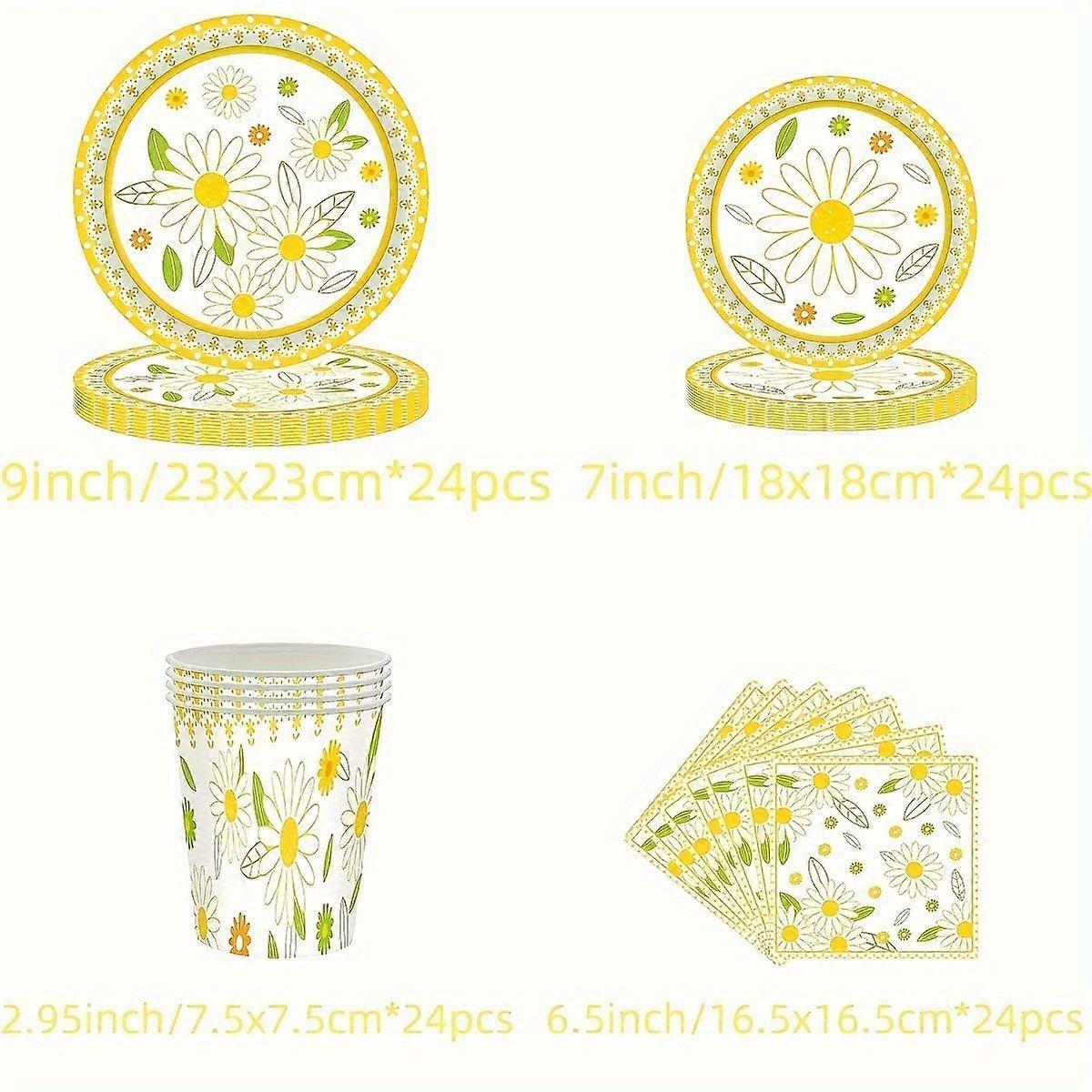 Daisy theme disposable tableware paper plate paper towel paper cup set non-laminated