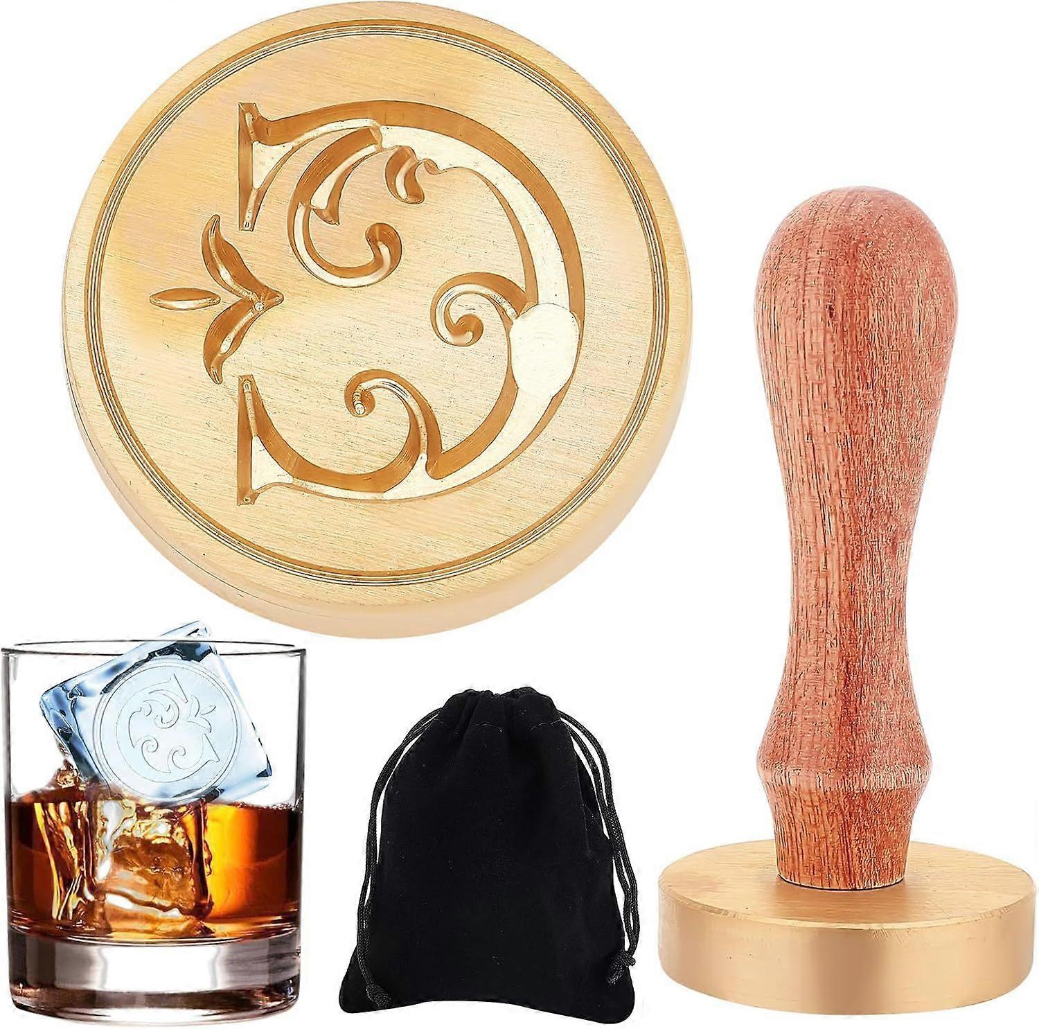 Ice Stamp Initials Ice Stamps Letter C 1.6 Inch Ice Cube Stamp Personalized with Removable Brass Head and Wood Handle Vintage Ice Branding Stamp for C