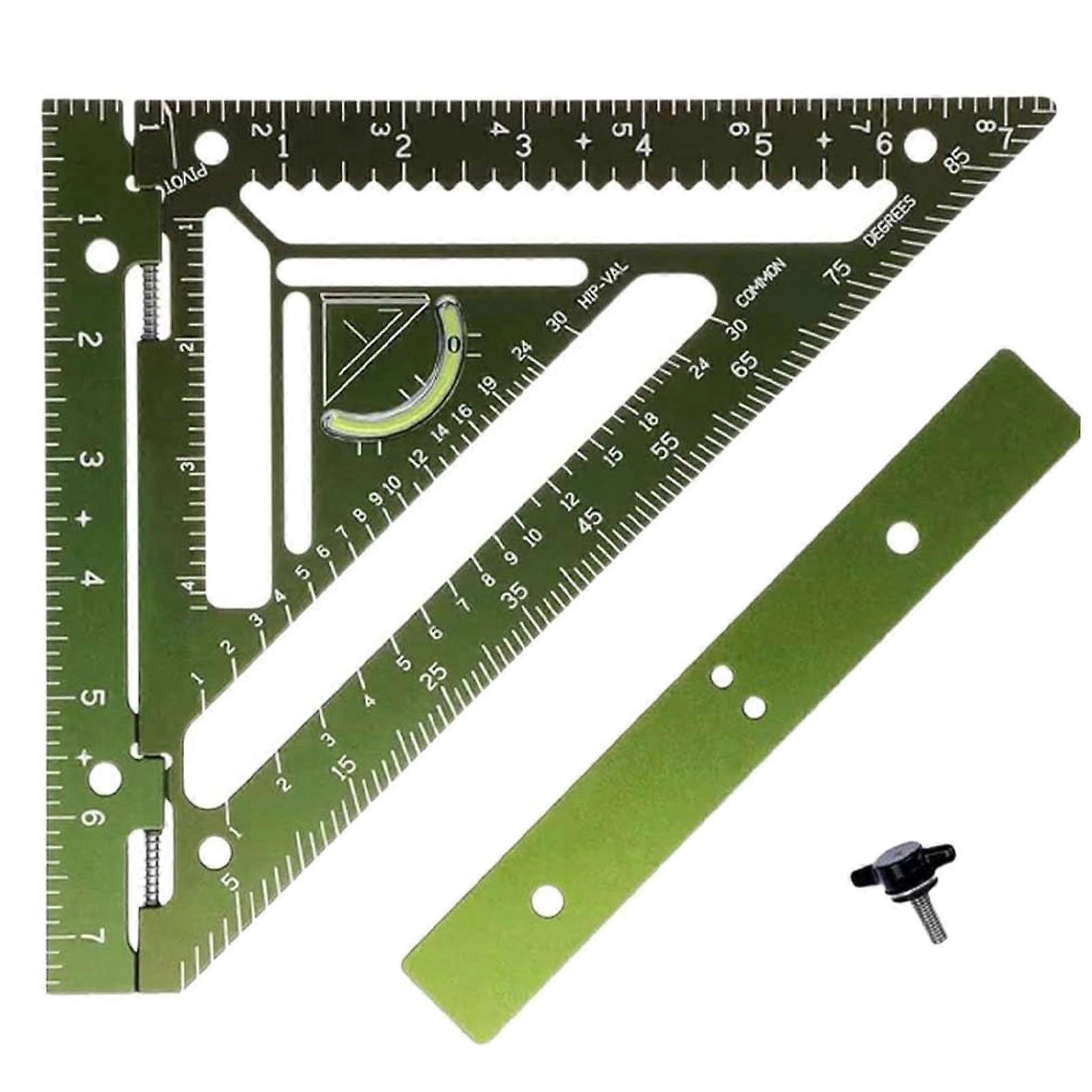Carpenter Triangular Ruler Rafter Framing Square with Clamp Block Acrylic Woodworking Angle Measuring Layout Tool Green