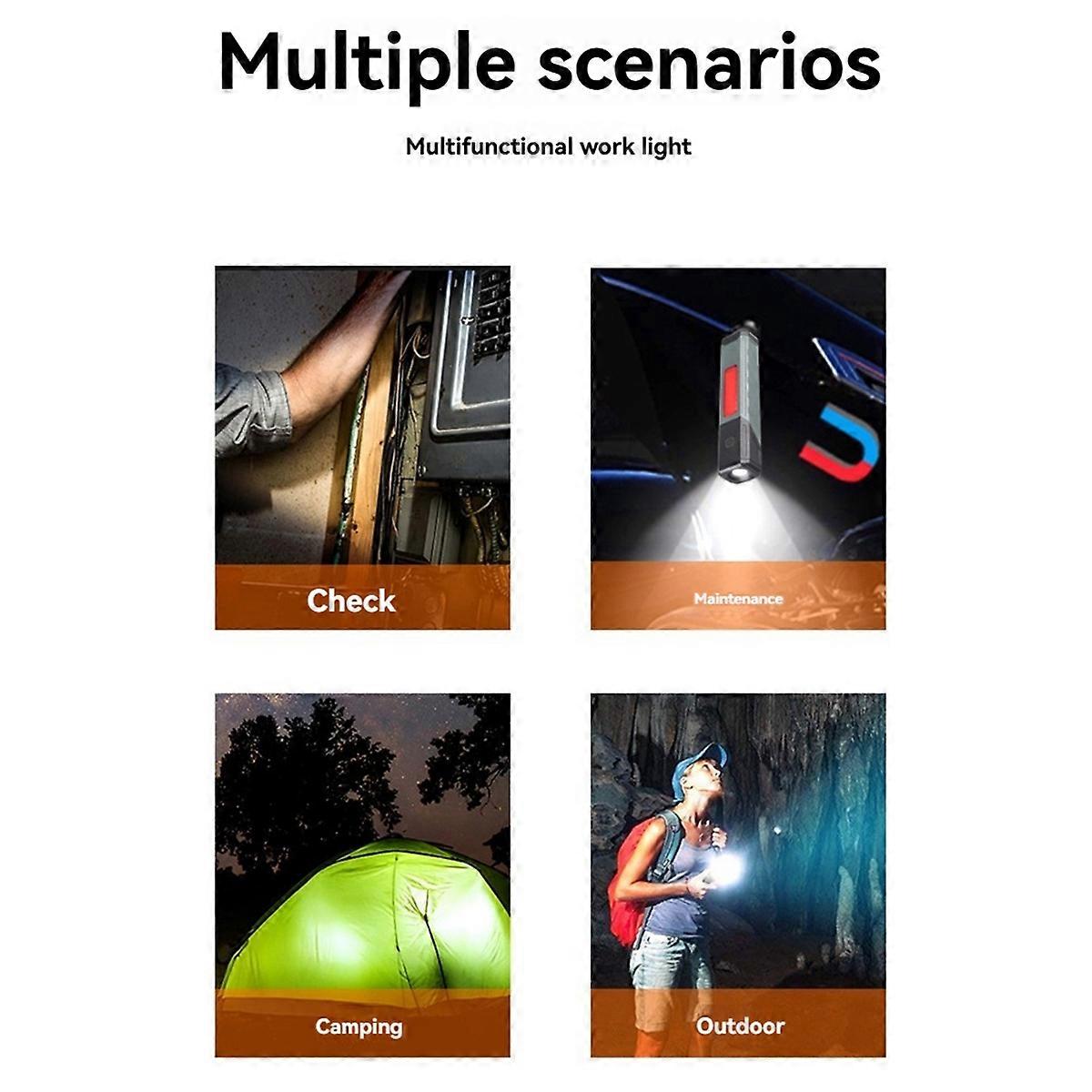 COB Flashlight Clip on Torch Handheld Camping Work Torch 90 Angle Lamp with Magnet Car Inspection Red Light Warning