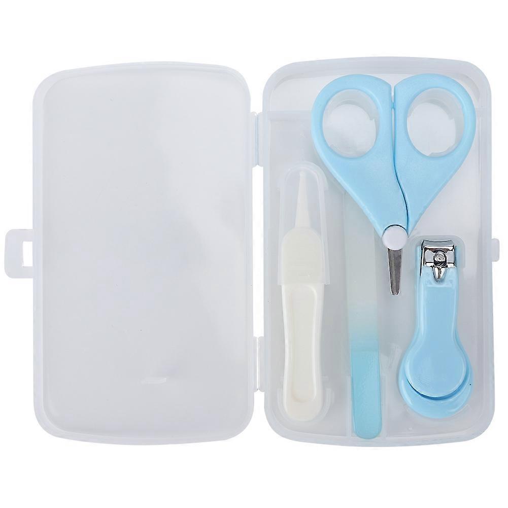Four Piece Set Plastic Baby Nail Scissors Nail Clipper Set Multi-Functional(Blue)