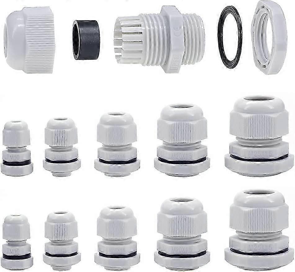 M10-M25 ケーブルグランド 10mm-25mm パッド入りスタッキングケーブルグランド ロックナットとワッシャー付き (M10-M25 40pcs)
