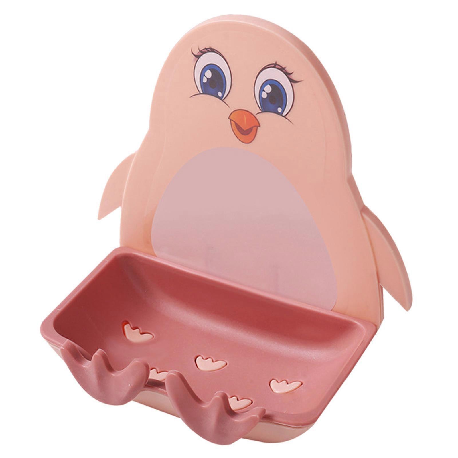 Multifunction Penguins Soap Box Multifunction Draining Organization Container Accessory for Bedroom Dormitory Bath pink