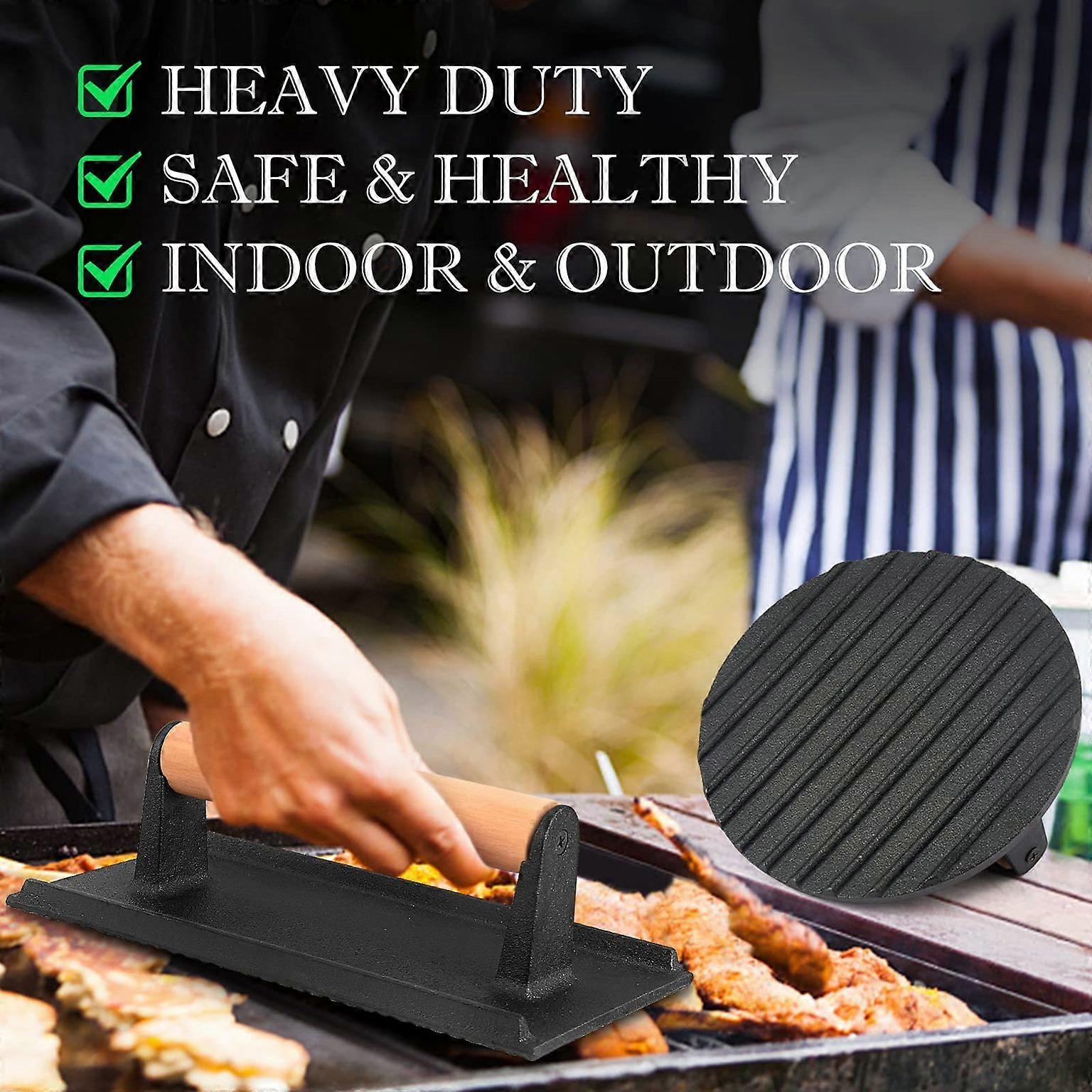 Cast Iron Bacon Smash Burger Press BBQ Meat Griddle Grill Press