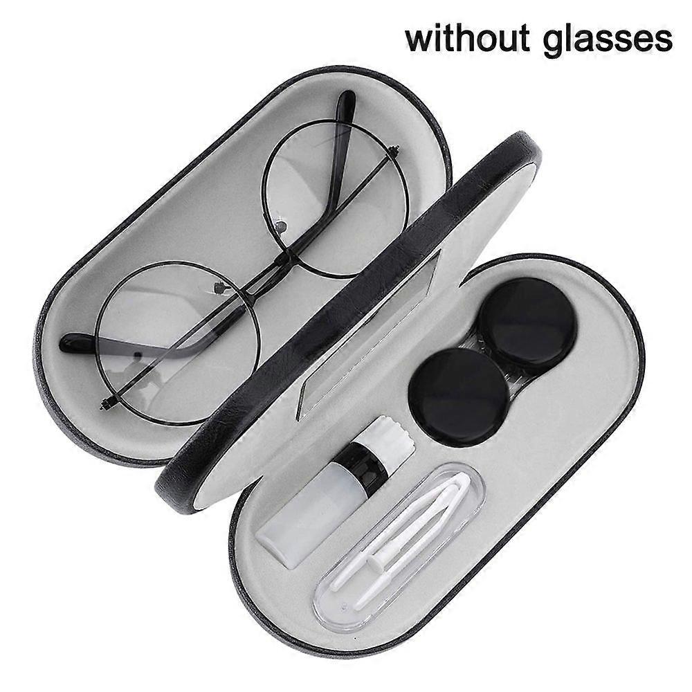 Double Eyeglass Case, Contact Lens Case with Mirror Tweezers Remover, 2 in 1 Double Sided Portable Contact Lens Box Holder Container Soak Storage Kit 