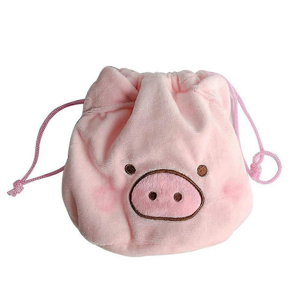 Fluffy Piglet Makeup Bag Plush Drawstring Travel Organizer For Cosmetics Compact Single Unit