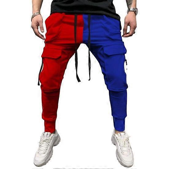 Men Cargo Pants Drawstring Elastic Waist Loose Multi Pockets Contrast Color Soft Ankle-banded Sports