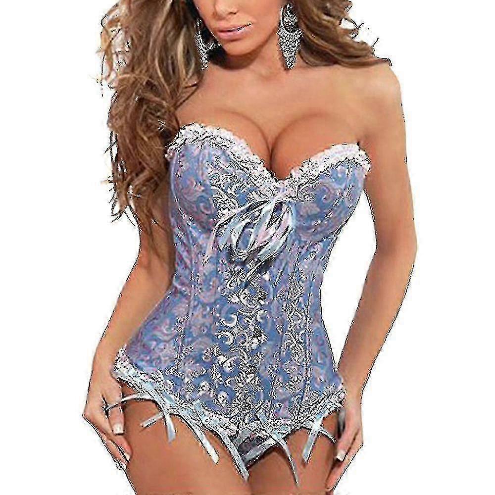 Donne Retro Lace Up Disossato Overbust Corsetto Bustier Bodyshaper Shapewear Top f26