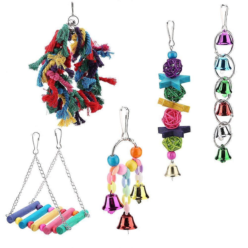 5Pcs Parrot Toy Set Rattan Ball Bell String Pet Bird Chewing Swing Toys