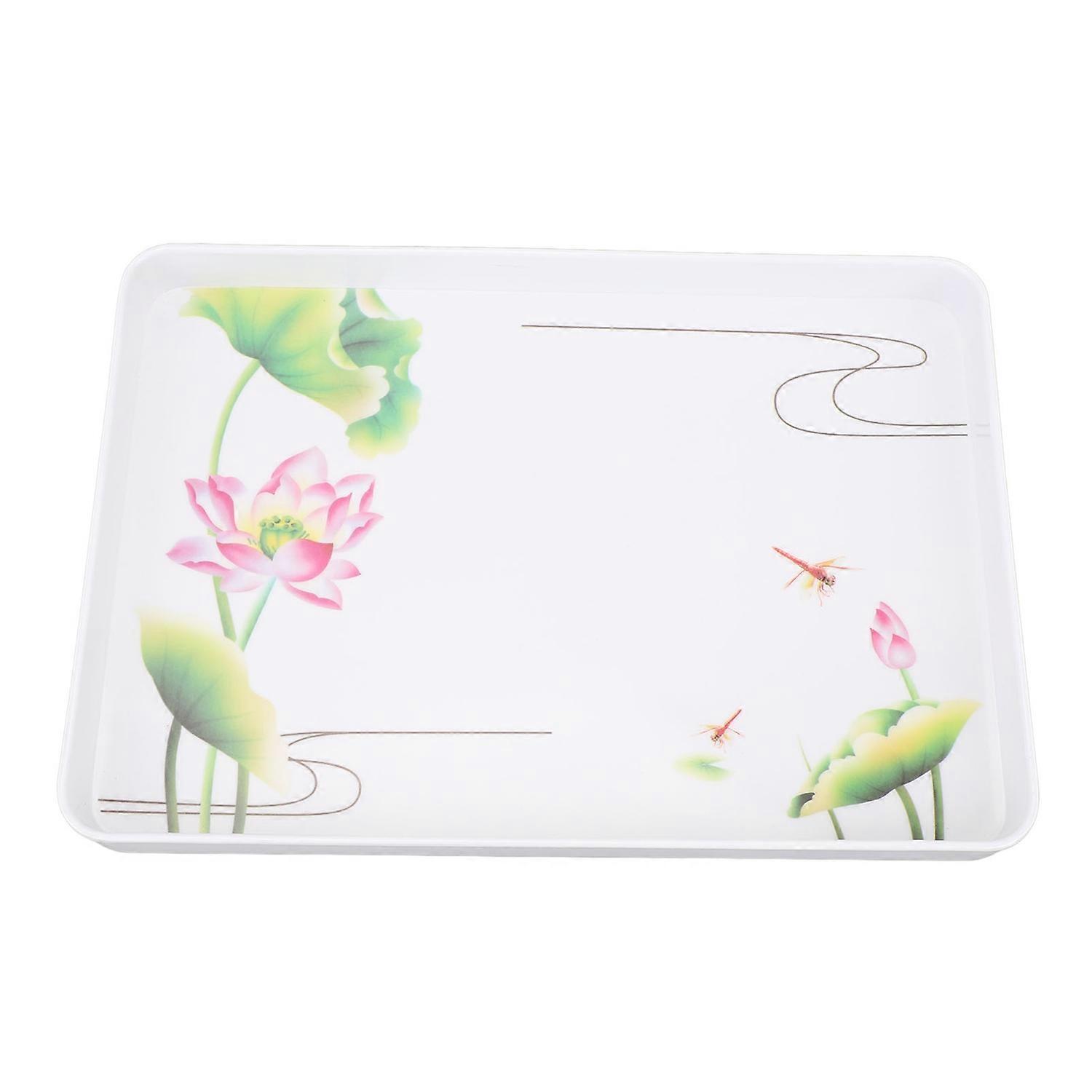 Plastic Serving Tray Rectangular 15.4x10.6in Reusable Thick Food Platter for Snack Fruit Cookies Des