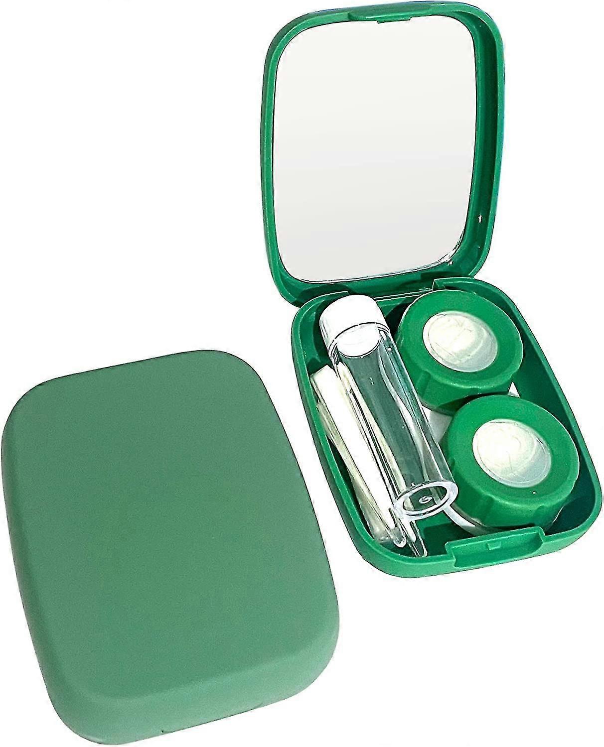 Portable Contact Lens Case Green Frosted With Mirror, Green Leak-proof Travel Contact Lens Case With Tweezers