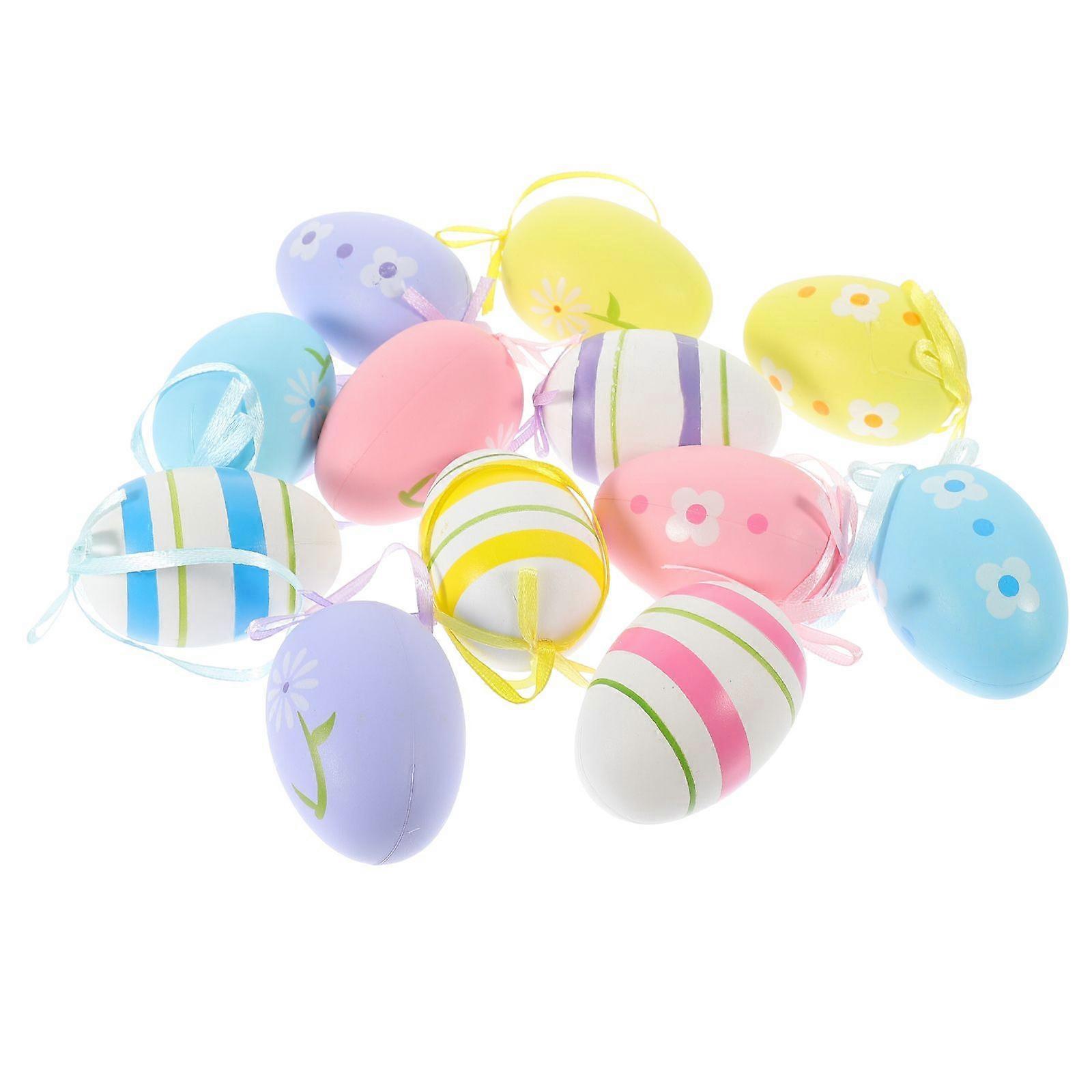 12pcs Easter Hanging Eggs Colorful Egg Pendants Easter Holiday Tree Ornaments