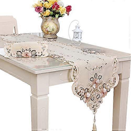 Floral Embroidered Table Runner & Placemats Set for Table Decoration 15 x 69 Inches Table Runner and 15 Inches Round Mats