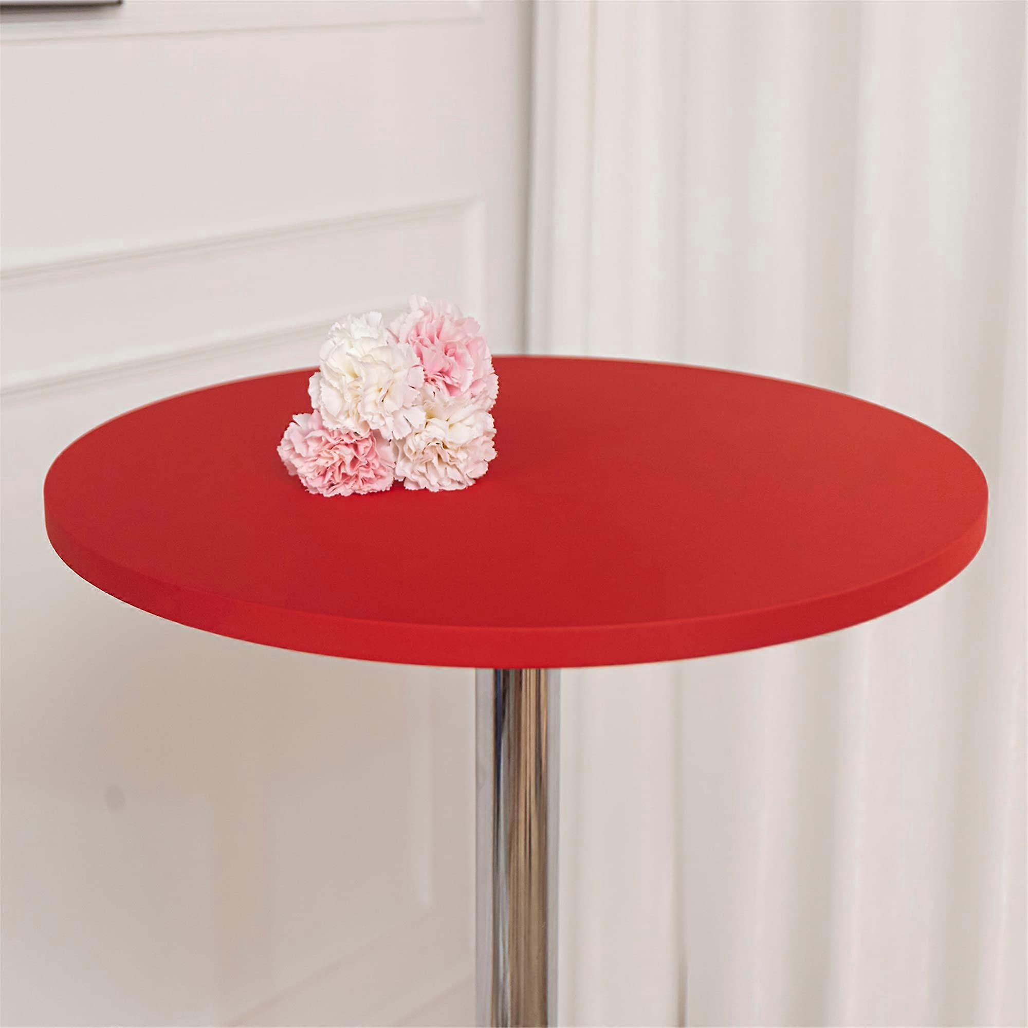 Fitted Red Round Tablecloth 2-Pack, 24 Inch Cocktail Table Topper, Folding Bar Table Cover