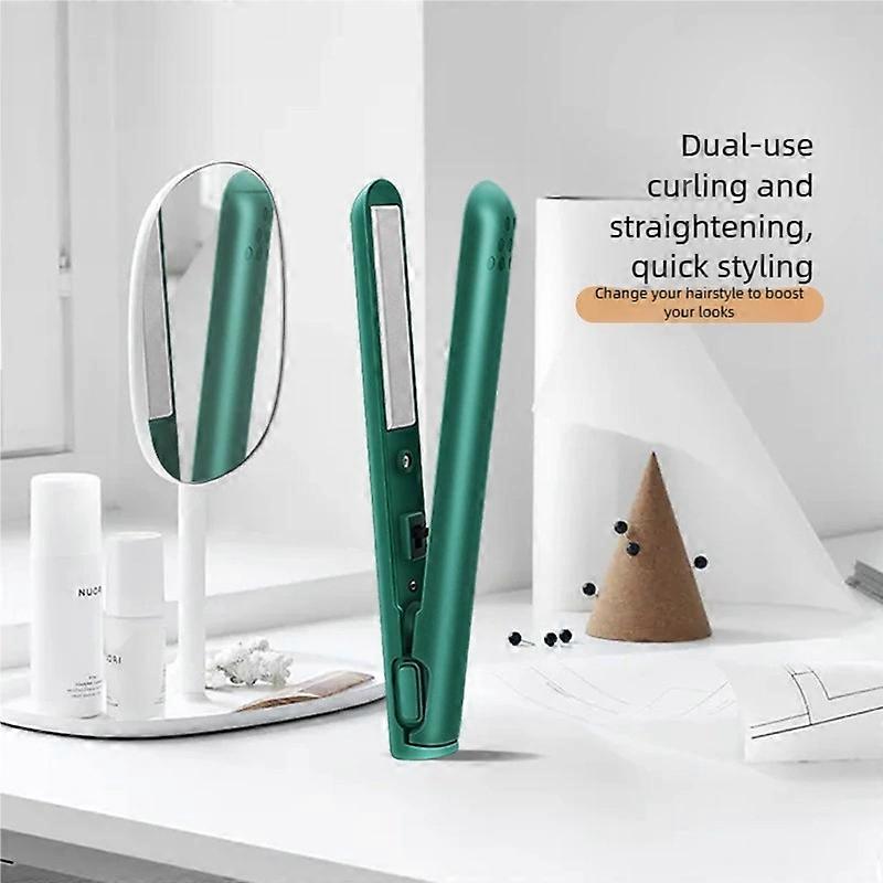 Mini USB Hair Straightener & Curler Dual-Use Tourmaline Ceramic Flat Iron 5V Low Voltage Compact Travel Hair Styling Tool Green / White / Pink / B