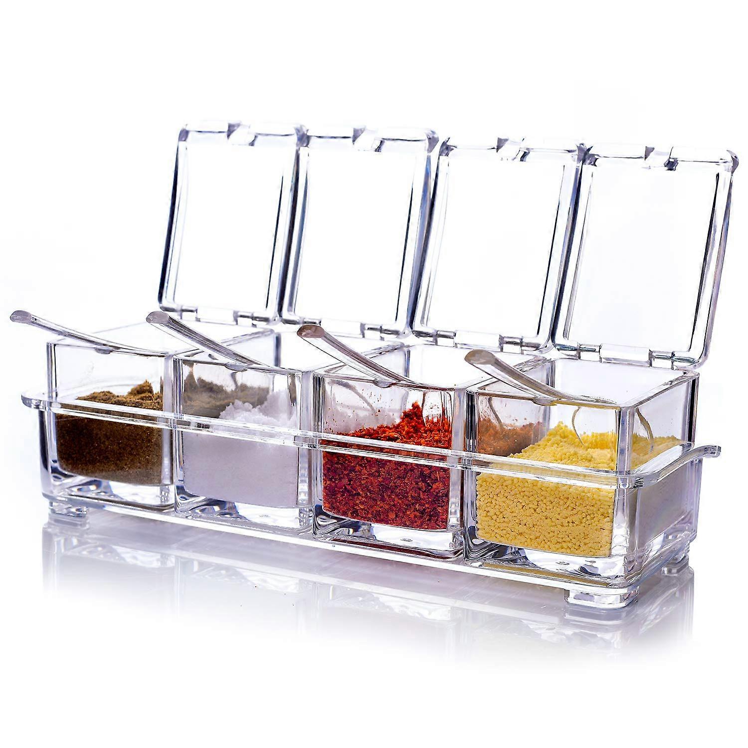 4 Piece Clear Spice Pots Storage Container Condiment Jars
