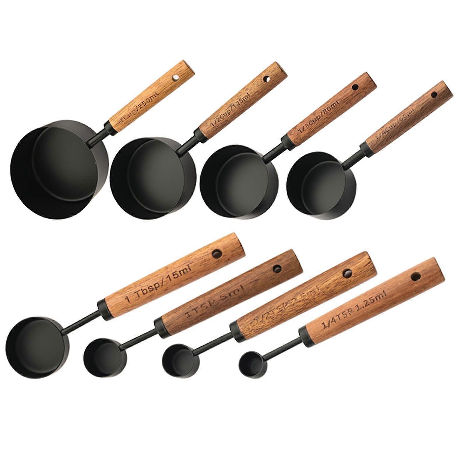 Matte Black Stainless Steel Nesting Cups and Measuring Spoons Set of 8 for Cooking and Baking Tasks